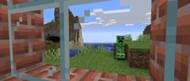 A creeper viewed through a home's glass panes (Image via Minecraft.net)